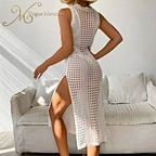 long white crochet mini dress